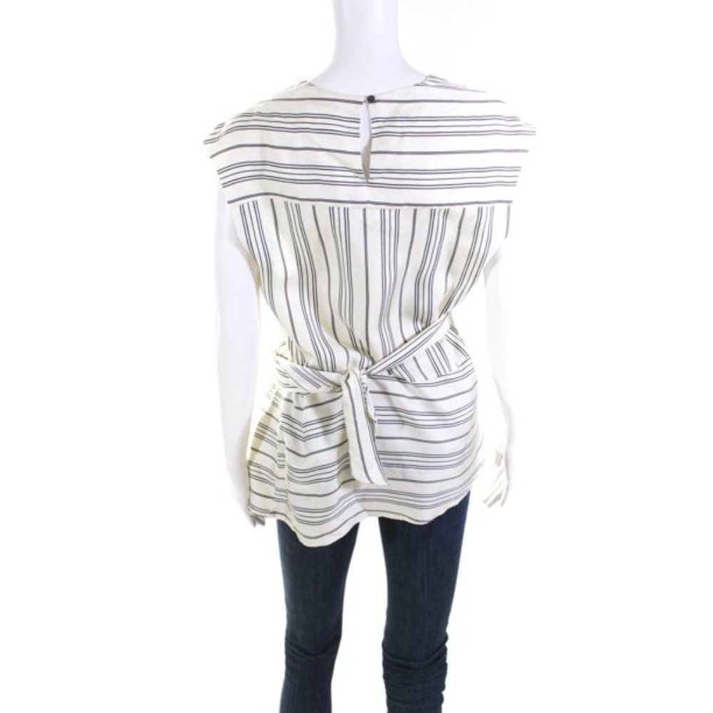 Artelier Nicole Miller Departure Stripe Cap Sleeve Silk Blouse, Sz 4 - Picture 10 of 10